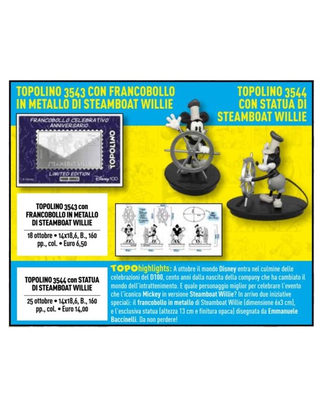 Topolino – Supertopolino 3543 + Francobollo in Metallo di Steamboat Willie  – Panini Comics – Italiano